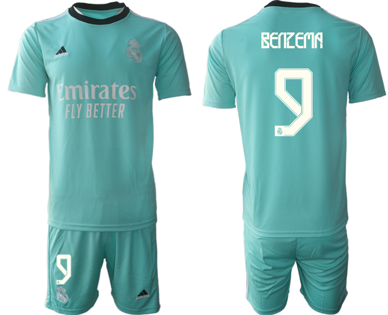 Men 2021-2022 Club Real Madrid second away Light blue #9 Soccer Jersey